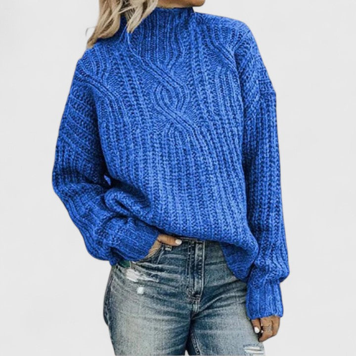 Womens Cable Knit Sweater – Relaxed Mock Neck Style