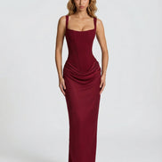 Womens Satin Corset Maxi Dress - Draped Evening Style