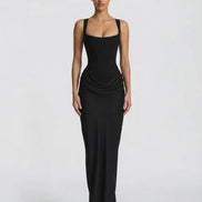Womens Satin Corset Maxi Dress - Draped Evening Style