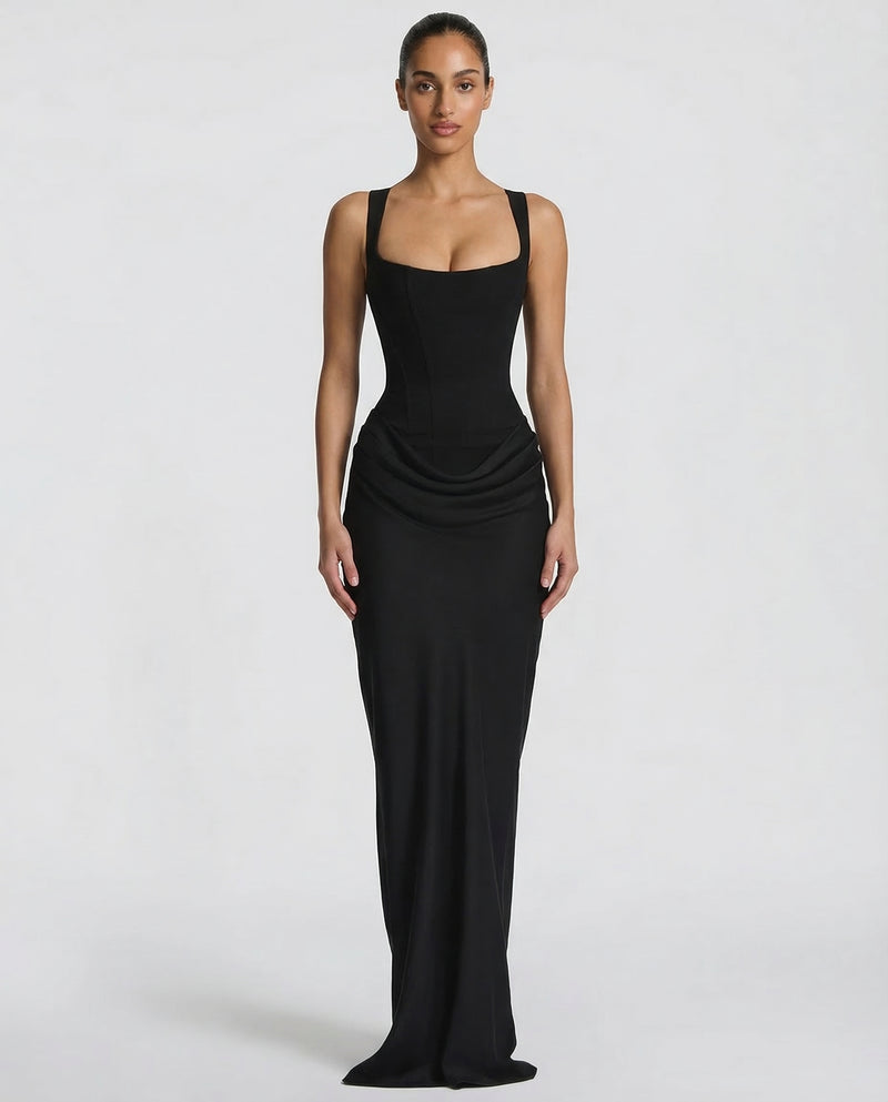 Womens Satin Corset Maxi Dress - Draped Evening Style