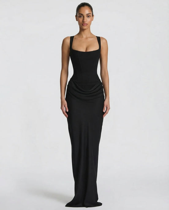 Womens Satin Corset Maxi Dress - Draped Evening Style