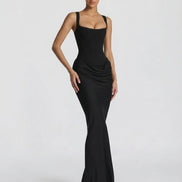 Womens Satin Corset Maxi Dress - Draped Evening Style