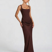Womens Satin Corset Maxi Dress - Draped Evening Style