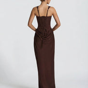 Womens Satin Corset Maxi Dress - Draped Evening Style
