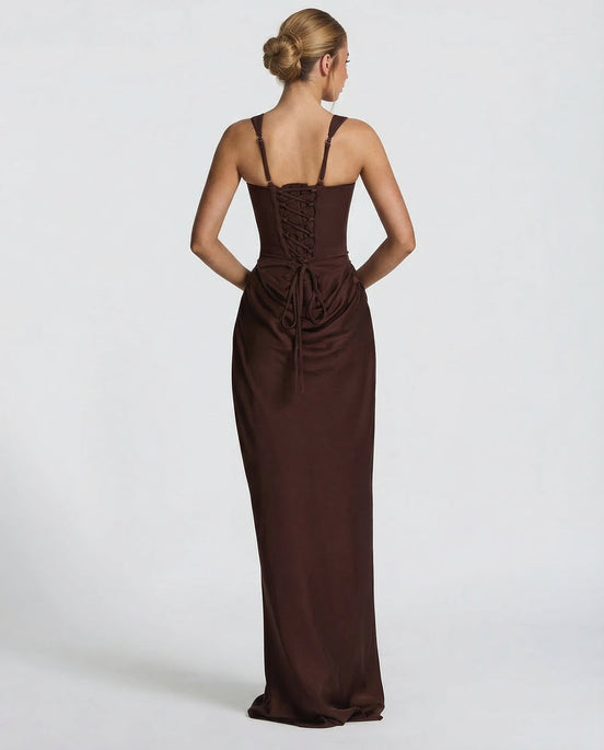 Womens Satin Corset Maxi Dress - Draped Evening Style