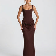 Womens Satin Corset Maxi Dress - Draped Evening Style