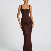 Womens Satin Corset Maxi Dress - Draped Evening Style