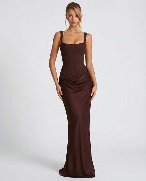 Womens Satin Corset Maxi Dress - Draped Evening Style