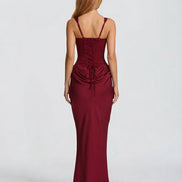 Womens Satin Corset Maxi Dress - Draped Evening Style