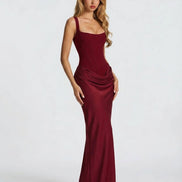 Womens Satin Corset Maxi Dress - Draped Evening Style