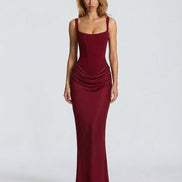 Womens Satin Corset Maxi Dress - Draped Evening Style