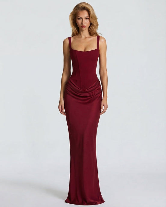 Womens Satin Corset Maxi Dress - Draped Evening Style