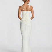 Womens Satin Corset Maxi Dress - Draped Evening Style