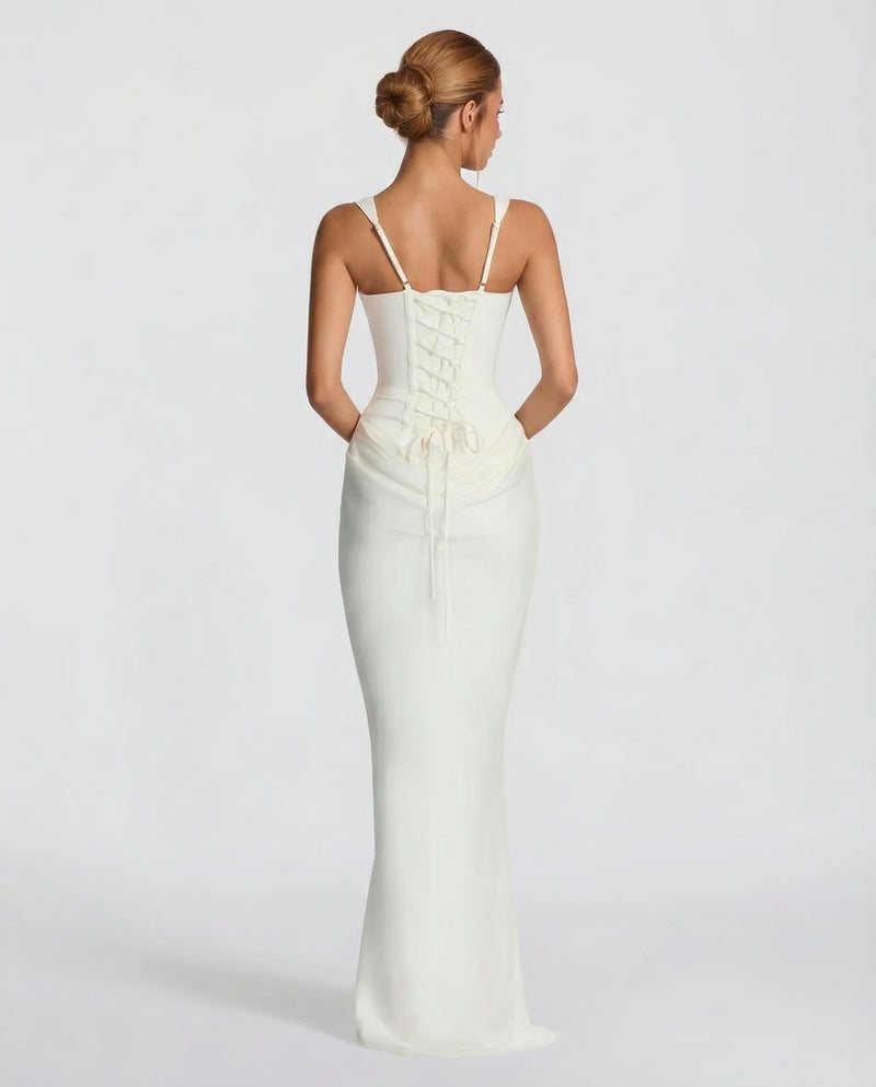 Womens Satin Corset Maxi Dress - Draped Evening Style