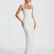 Womens Satin Corset Maxi Dress - Draped Evening Style