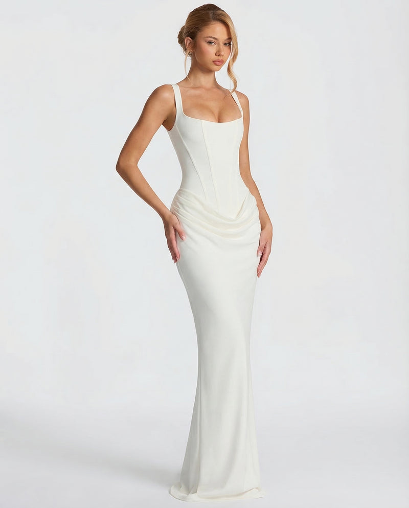 Womens Satin Corset Maxi Dress - Draped Evening Style