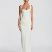 Womens Satin Corset Maxi Dress - Draped Evening Style