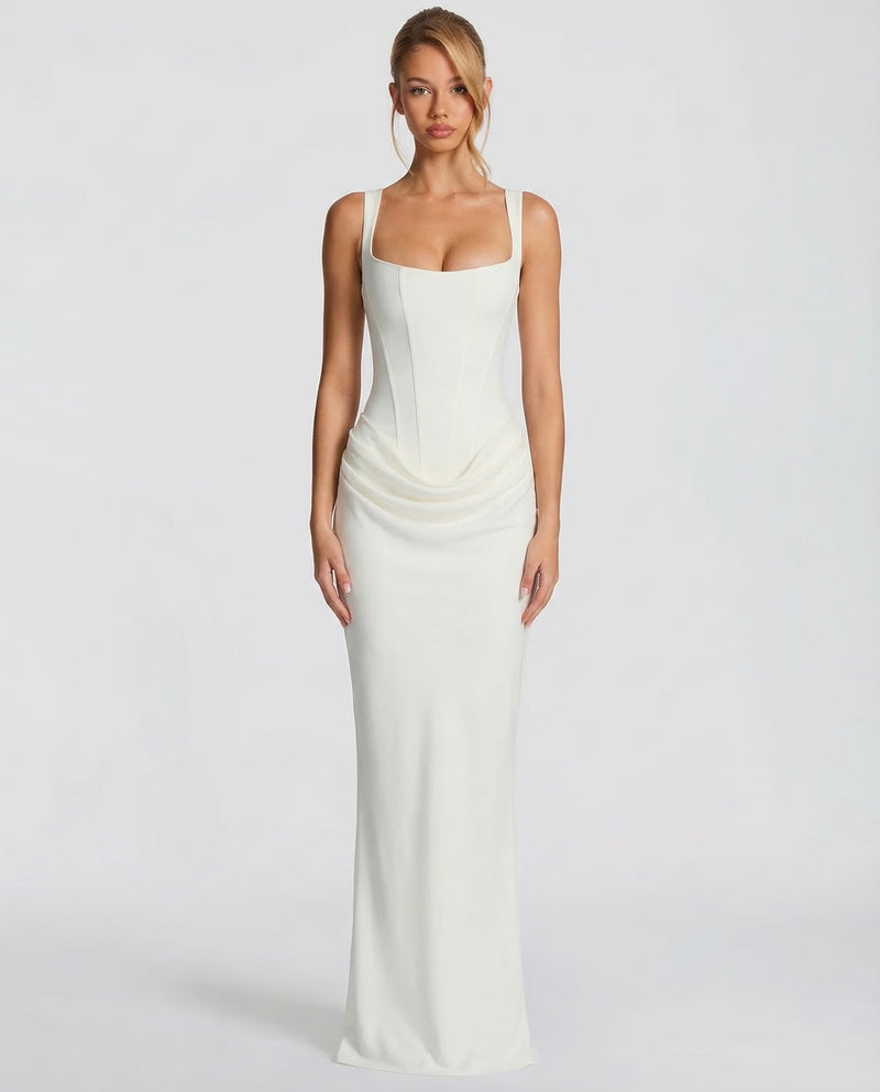 Womens Satin Corset Maxi Dress - Draped Evening Style