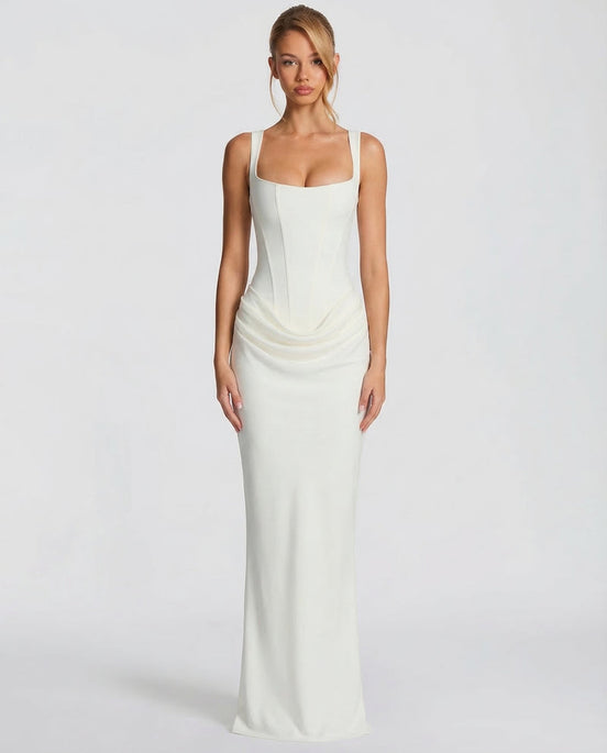 Womens Satin Corset Maxi Dress - Draped Evening Style