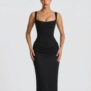 Womens Satin Corset Maxi Dress - Draped Evening Style