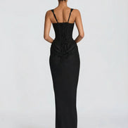 Womens Satin Corset Maxi Dress - Draped Evening Style
