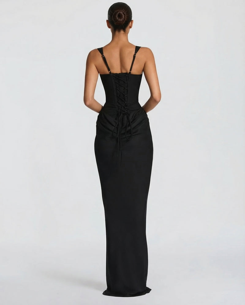 Womens Satin Corset Maxi Dress - Draped Evening Style