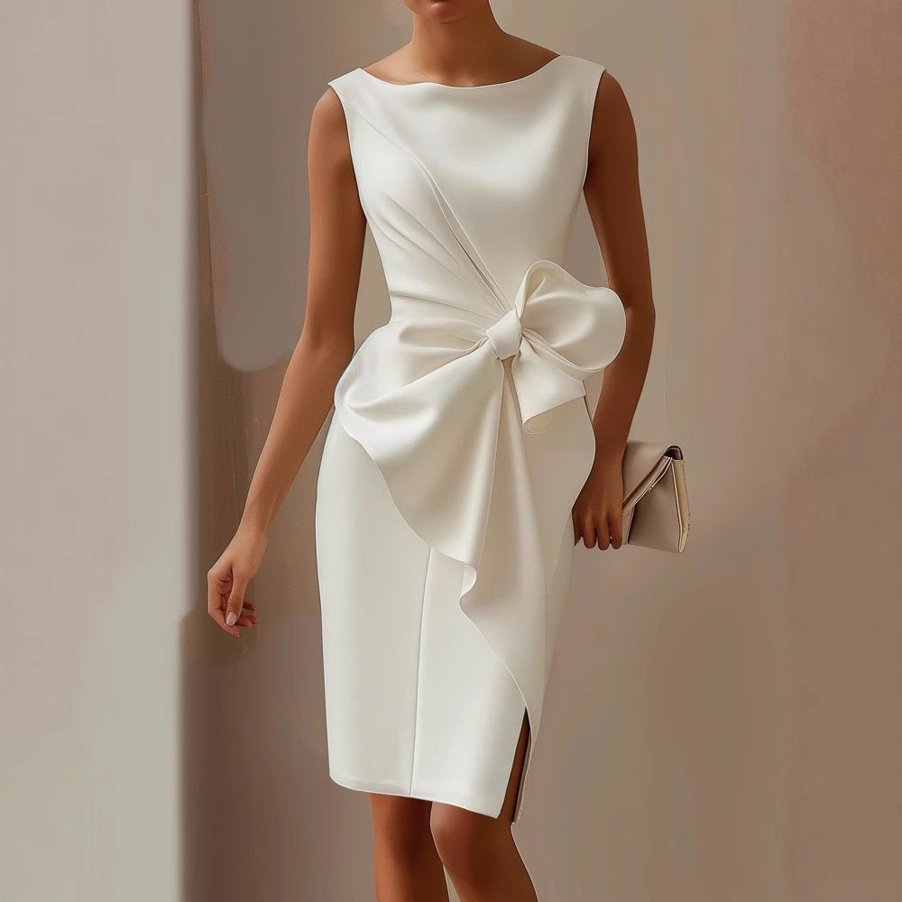 Satin Bow Midi Dress - Races Occasion Style