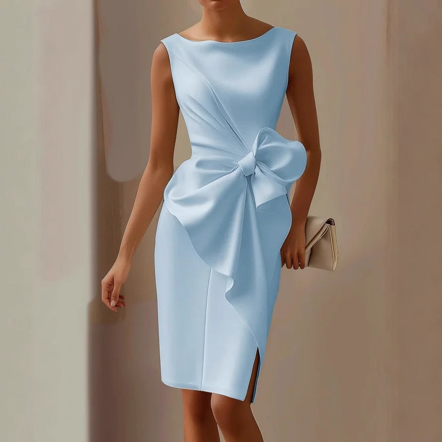 Satin Bow Midi Dress - Races Occasion Style