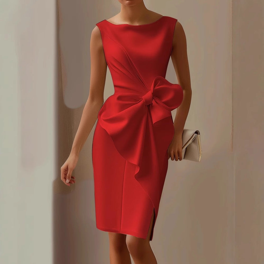 Satin Bow Midi Dress - Races Occasion Style