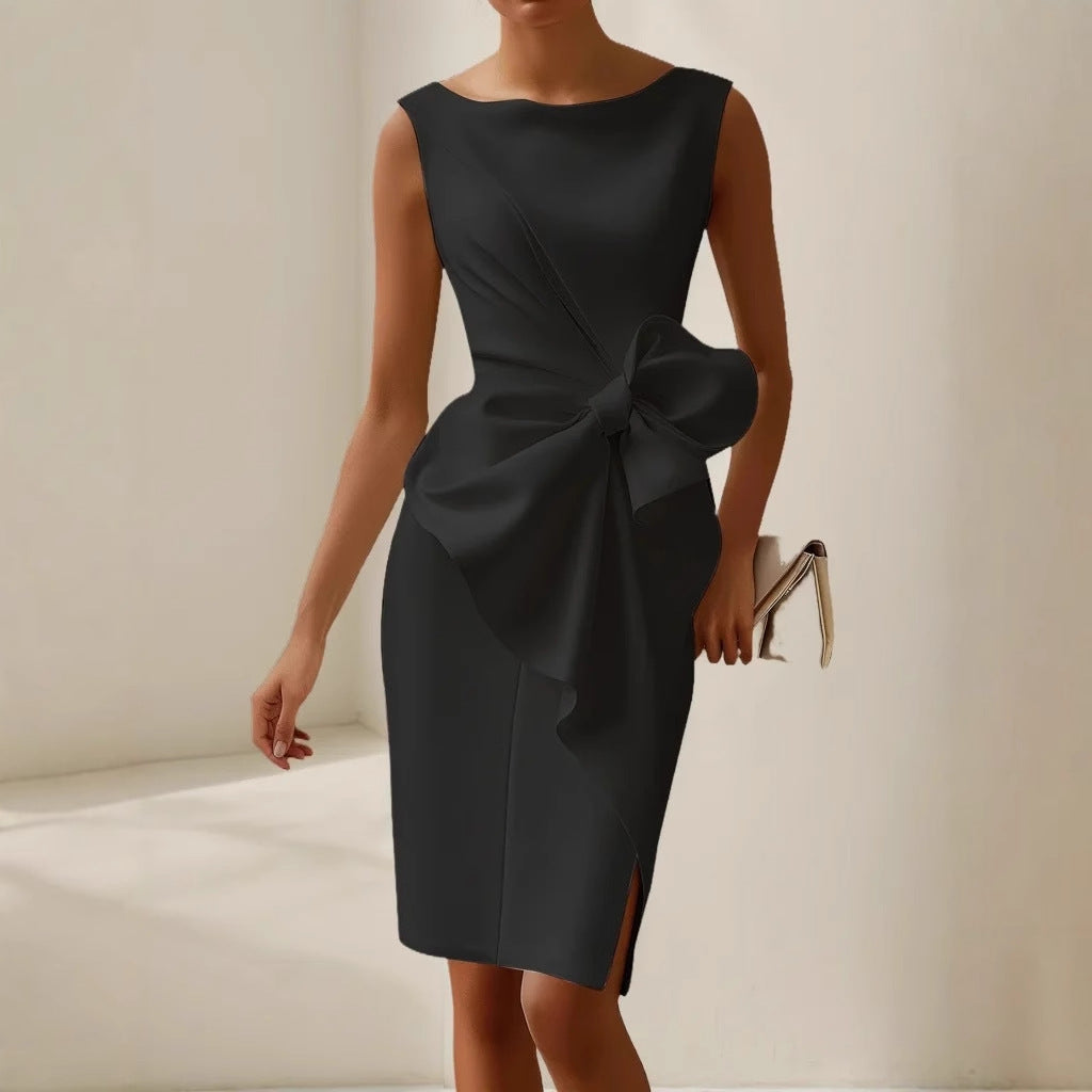 Satin Bow Midi Dress - Races Occasion Style