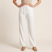 Womens Linen Wide Leg Pants - Elasticated Drawstring Waist