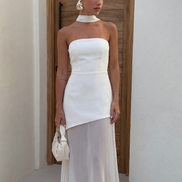 Womens Strapless Maxi Dress - Asymmetric Sheer Style