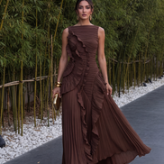 Womens Ruffle Maxi Dress - Fitted Bodice with Low Back