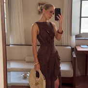 Womens Ruffle Maxi Dress - Fitted Bodice with Low Back