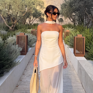 Womens Strapless Maxi Dress - Asymmetric Sheer Style