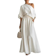 Womens One-Shoulder Linen Maxi Set - Top & A-Line Skirt