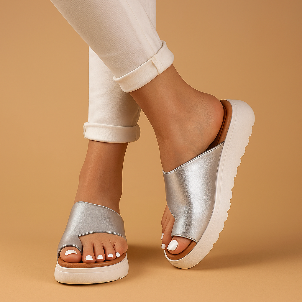 Womens Toe-Loop Slide Sandals - Contoured Footbed Adjustable Fit