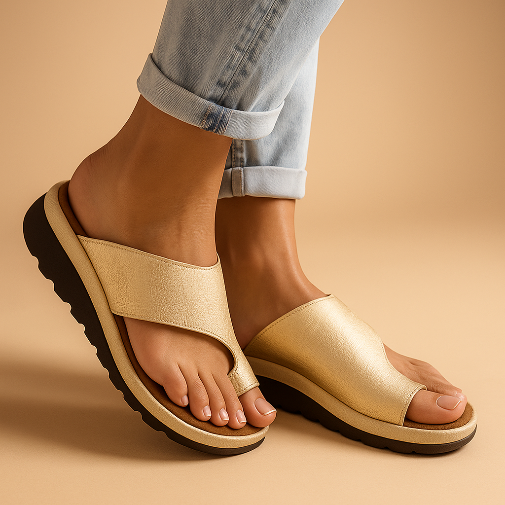 Womens Toe-Loop Slide Sandals - Contoured Footbed Adjustable Fit