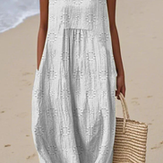 Womens Sleeveless Embroidered Dress - Relaxed Midi Style