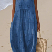 Womens Sleeveless Embroidered Dress - Relaxed Midi Style