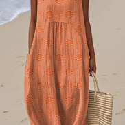 Womens Sleeveless Embroidered Dress - Relaxed Midi Style