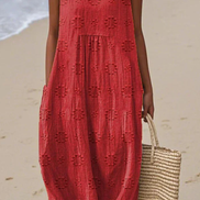 Womens Sleeveless Embroidered Dress - Relaxed Midi Style