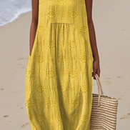 Womens Sleeveless Embroidered Dress - Relaxed Midi Style