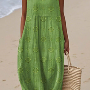 Womens Sleeveless Embroidered Dress - Relaxed Midi Style