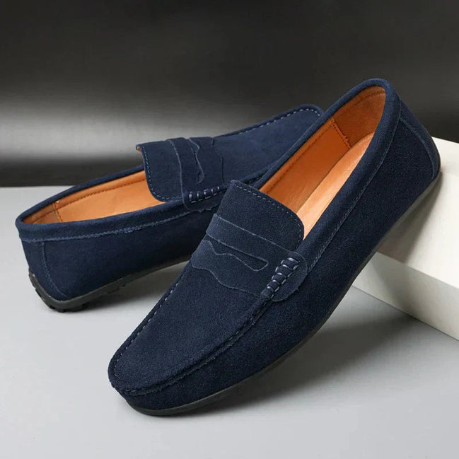 Womens Suede Loafers - Cushioned Slip-On Flats