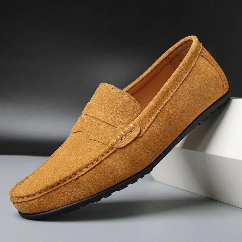 Womens Suede Loafers - Cushioned Slip-On Flats