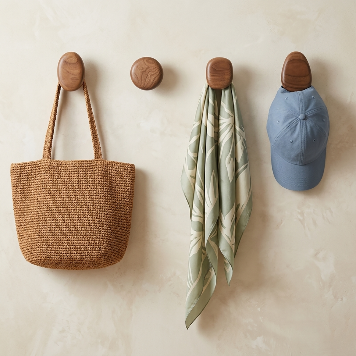 Wooden Wall Hooks - Scandinavian Coat Hooks, Set of 4