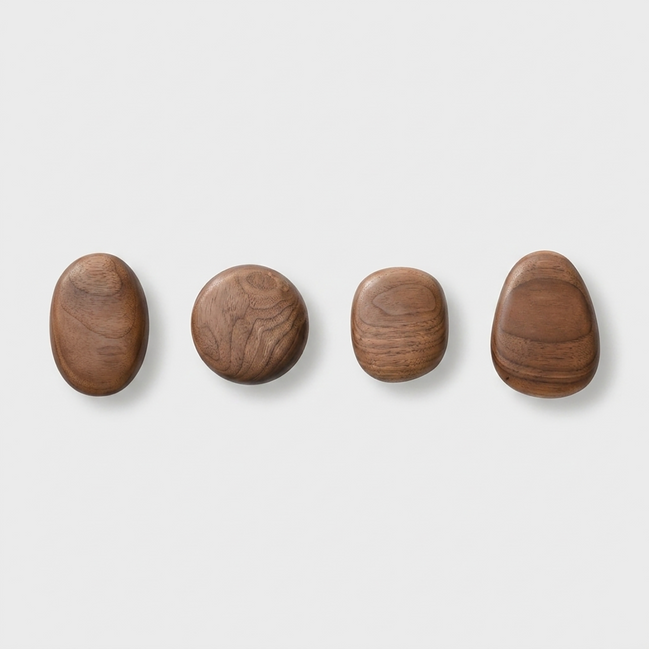 Wooden Wall Hooks - Scandinavian Coat Hooks, Set of 4