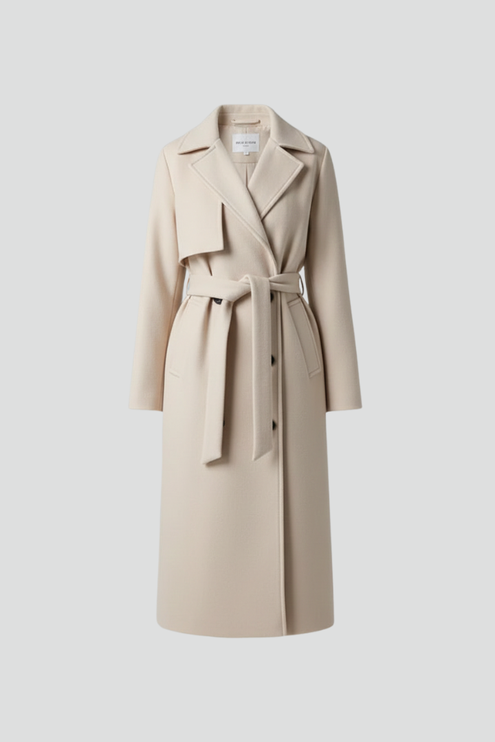 Womens Long Coat – Double-Breasted Tailored Elegance
