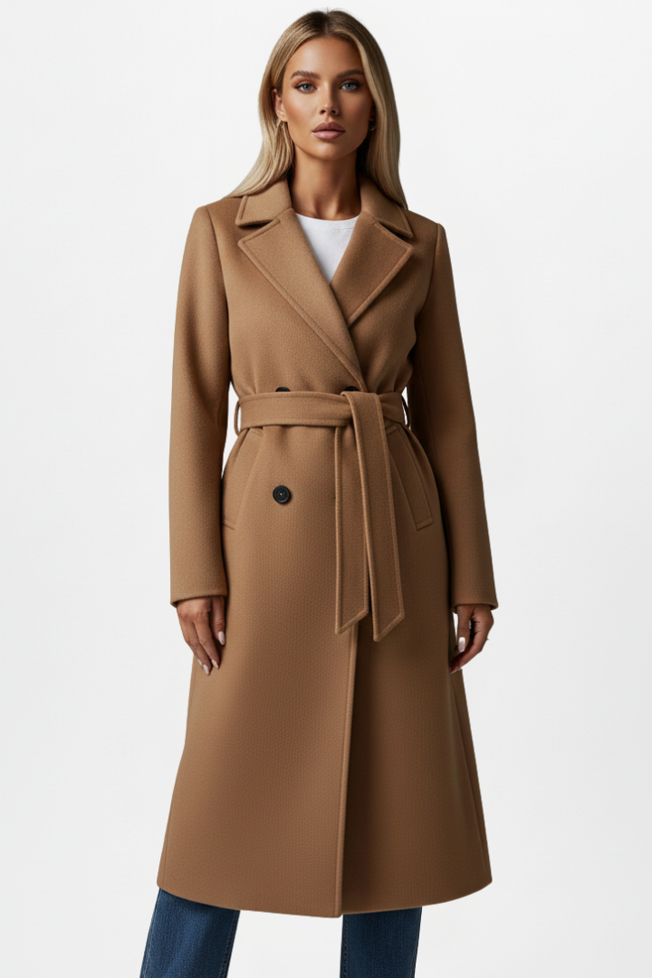 Womens Long Coat – Double-Breasted Tailored Elegance
